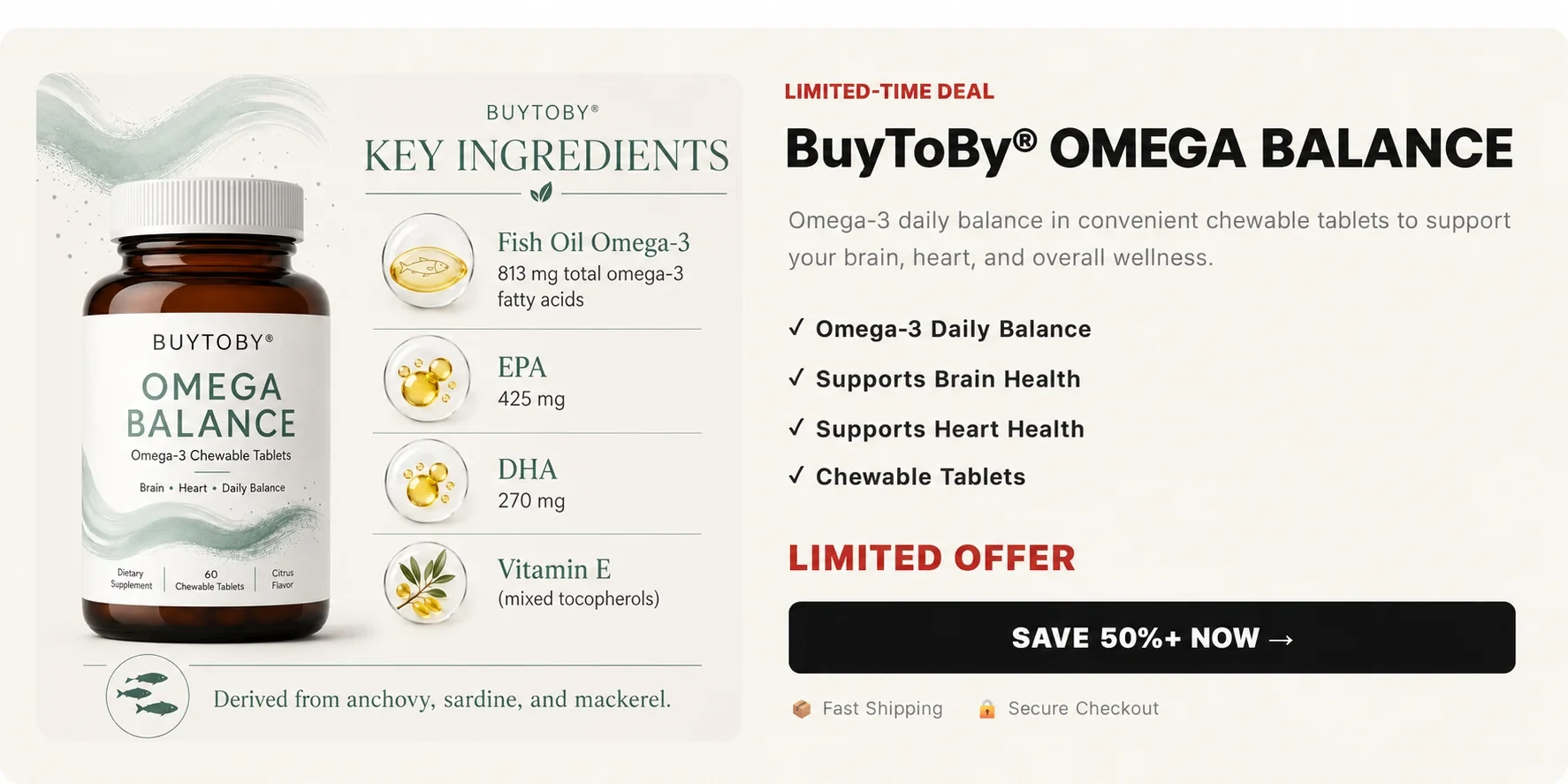 BUYTOBY Omega Balance product and key ingredients