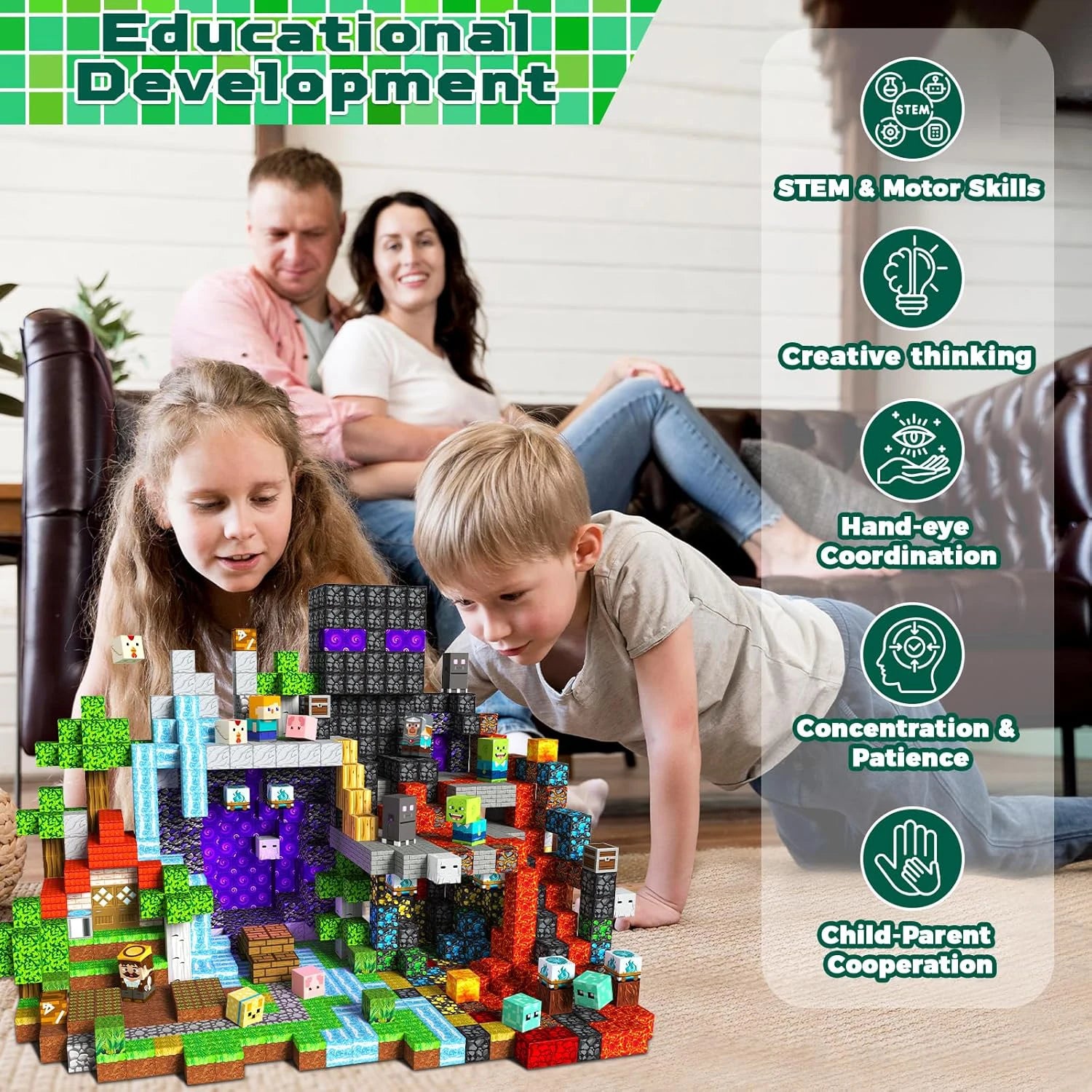 My World Magnetic Building Block Set, a STEM educational toy for children aged 3-10, a gift for boys and girls Block Kingdom