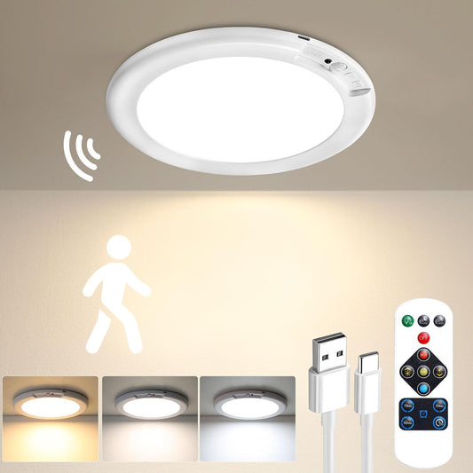Rechargeable Motion Sensor Light with Remote Control, Magnetic Wireless Ceiling & Wall Light, Battery Powered PIR Light for Shed, Loft, Bathroom & Garage TheLights4U