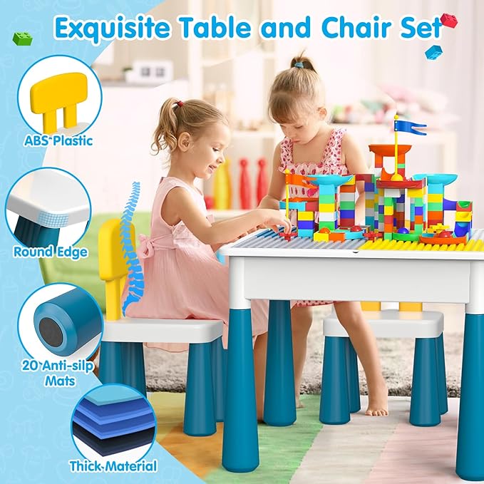 Children's building block table set, comes with 152 pieces of large marble track blocks, suitable for boys and girls aged 3 to 6 Vilvora