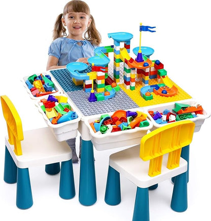 Children's building block table set, comes with 152 pieces of large marble track blocks, suitable for boys and girls aged 3 to 6 Vilvora