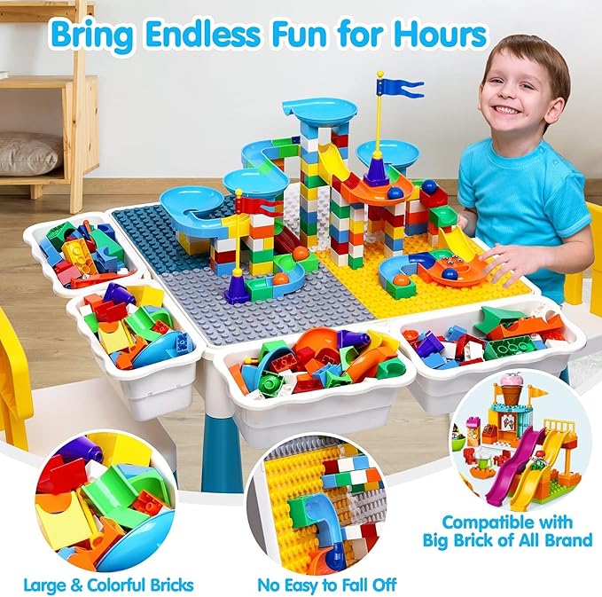 Children's building block table set, comes with 152 pieces of large marble track blocks, suitable for boys and girls aged 3 to 6 Vilvora