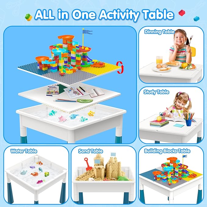 Children's building block table set, comes with 152 pieces of large marble track blocks, suitable for boys and girls aged 3 to 6 Vilvora