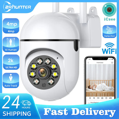 4MP Outdoor WiFi Camera 2K HD Security PTZ IP Camera AI Auto Detect Tracking Indoor Baby Night Color Camera Surveillance ICSee ZRHUNTER Official Store
