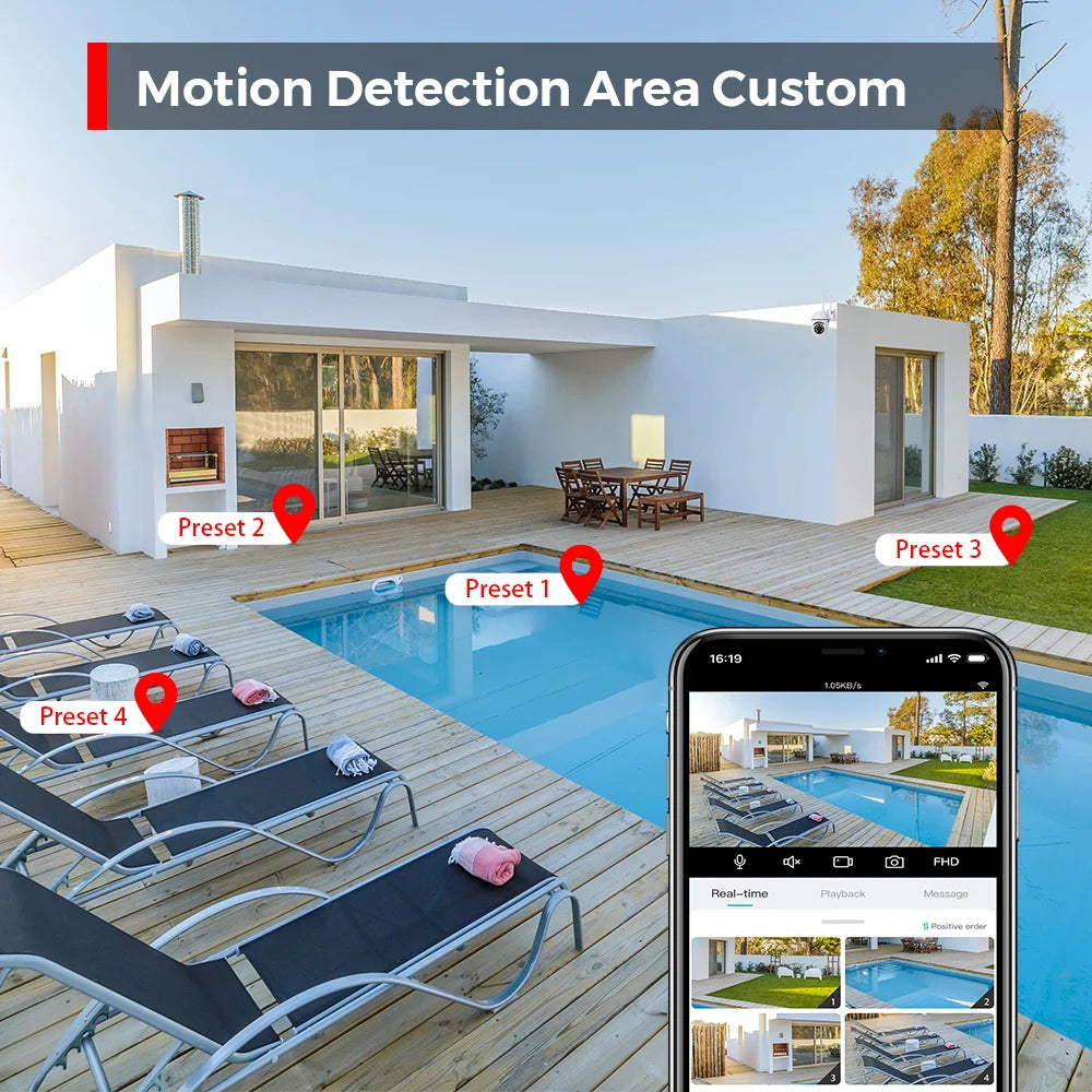 4MP Outdoor WiFi Camera 2K HD Security PTZ IP Camera AI Auto Detect Tracking Indoor Baby Night Color Camera Surveillance ICSee ZRHUNTER Official Store